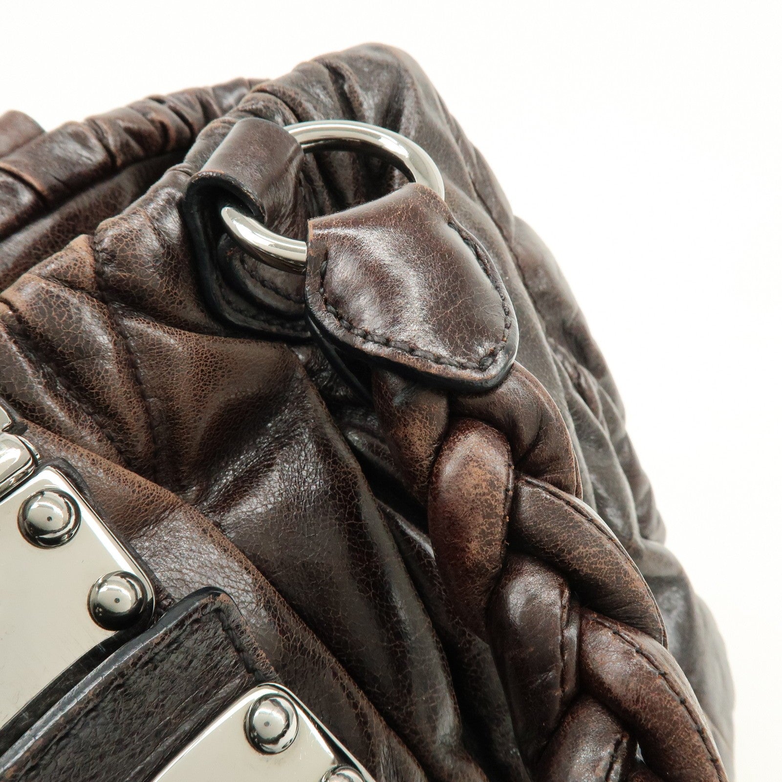 Miu Miu Matelasse 2Way Handbag - Dark Brown, Leather 