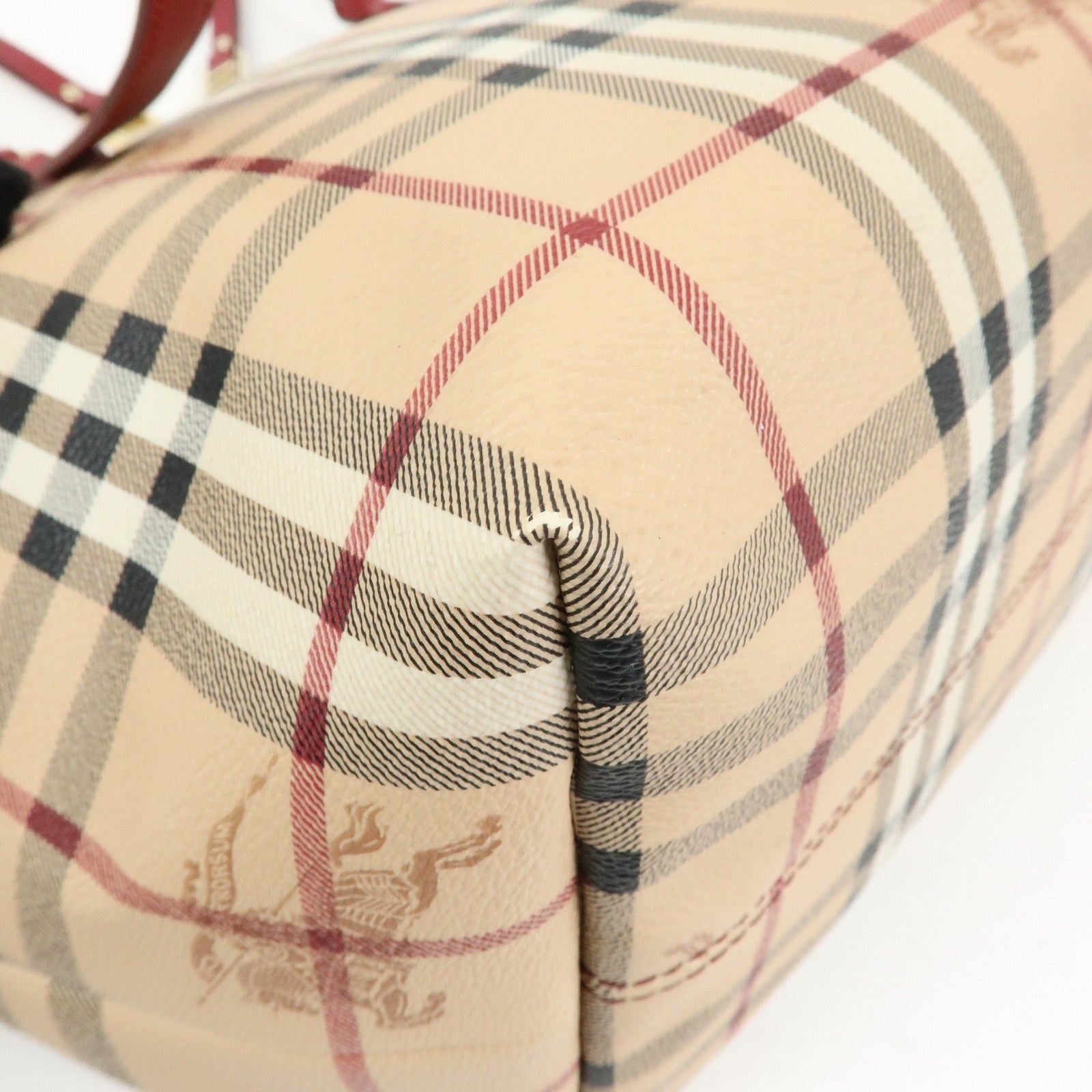 Burberry Nova Plaid Tote Bag - Beige, Red, PVC Leather 