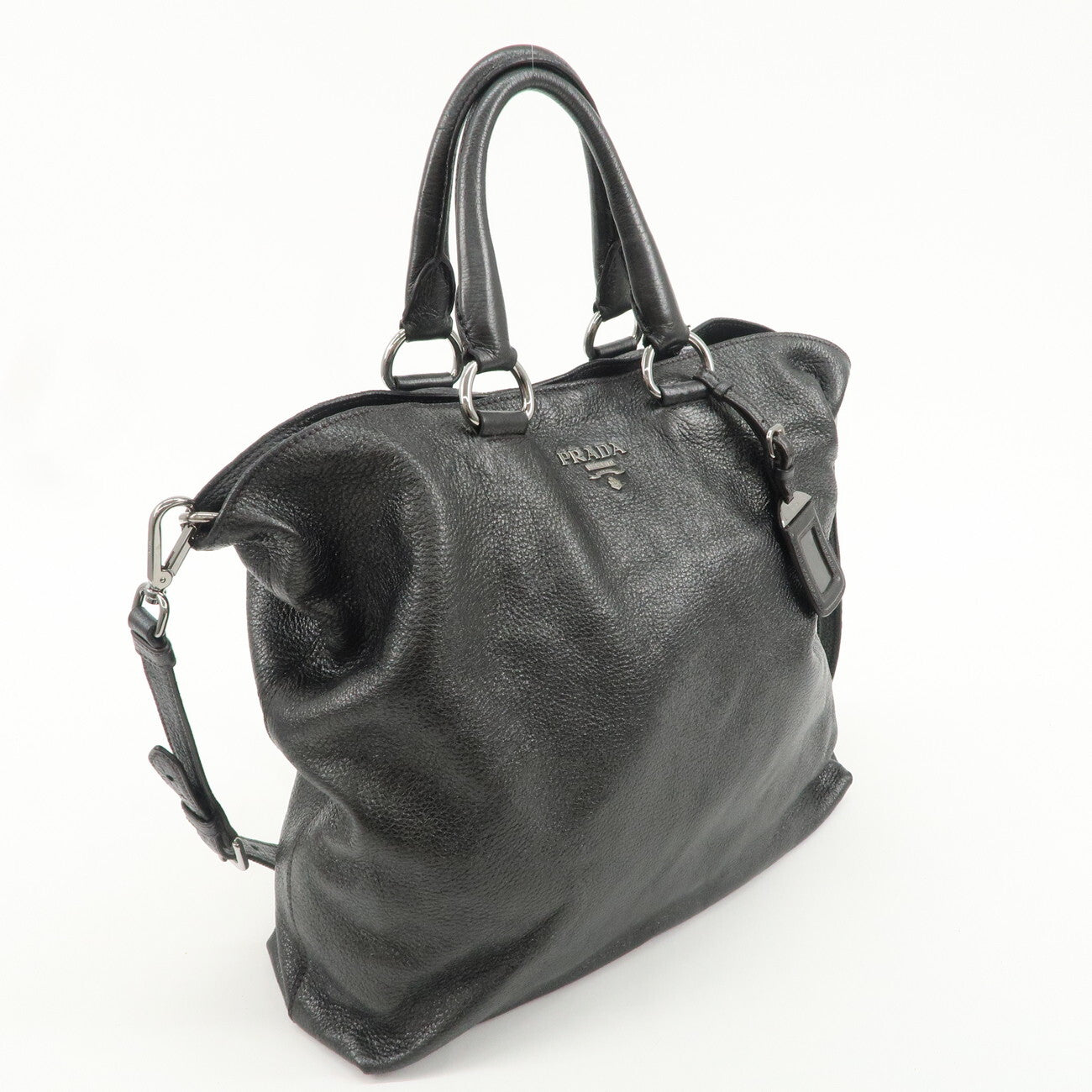 PRADA Leather 2 Way Tote Bag - Metallic Gray, Leather