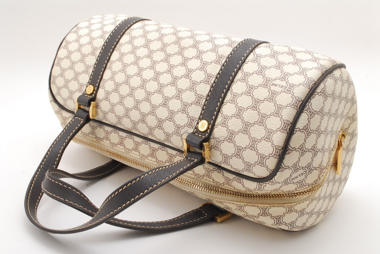 Celine Macadam Mini Boston Hand Bag - Ivory, PVC Leather