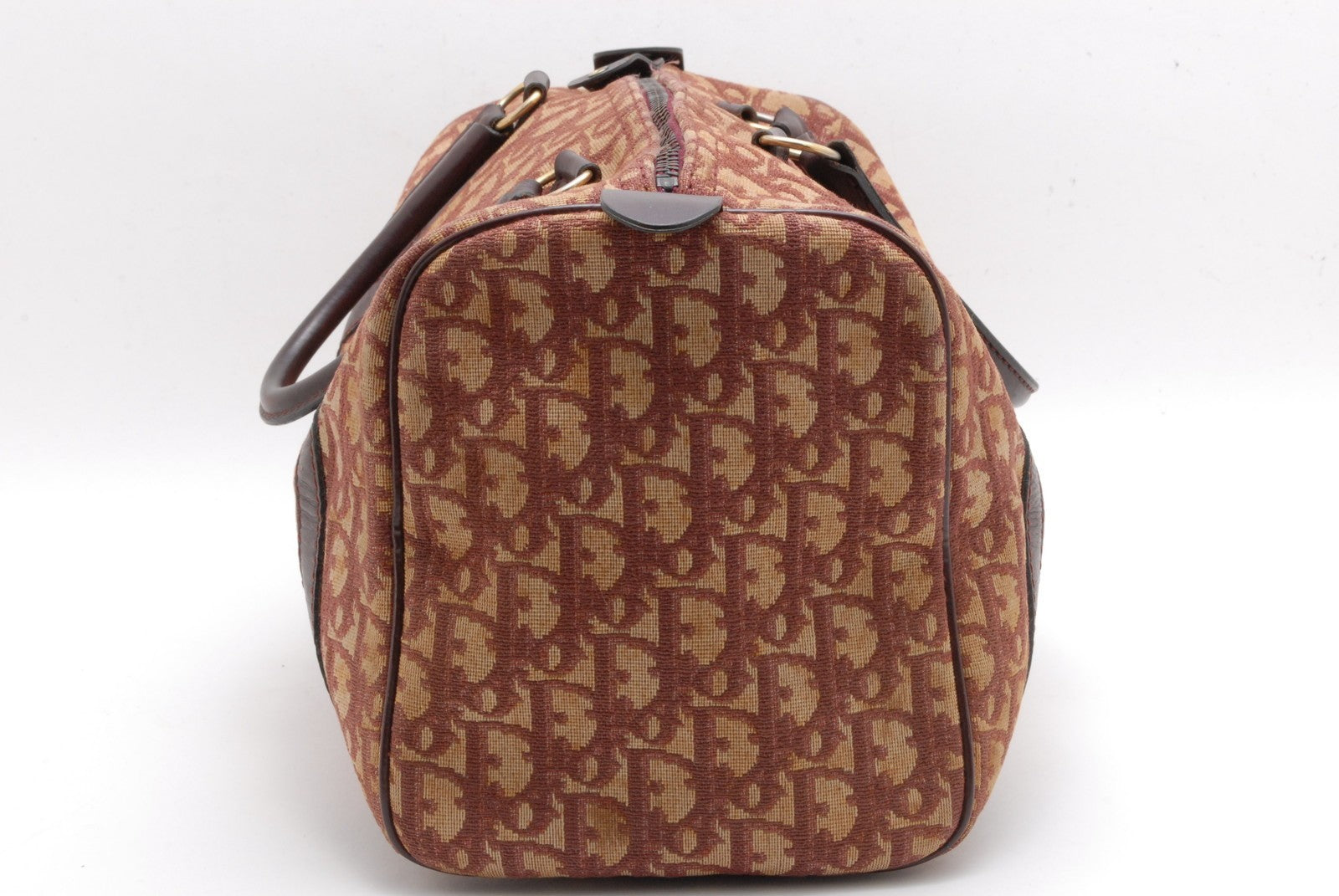 Christian Dior Trotter Boston Hand Bag - Burgundy Red, Canvas