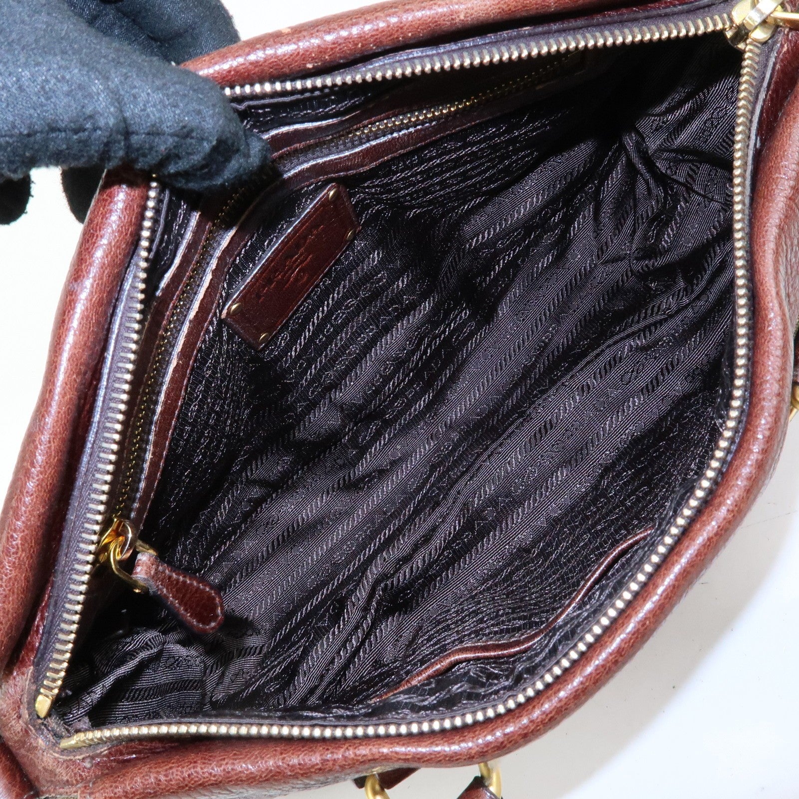 Prada Logo Jacquard 2Way Bag - Brown, Leather