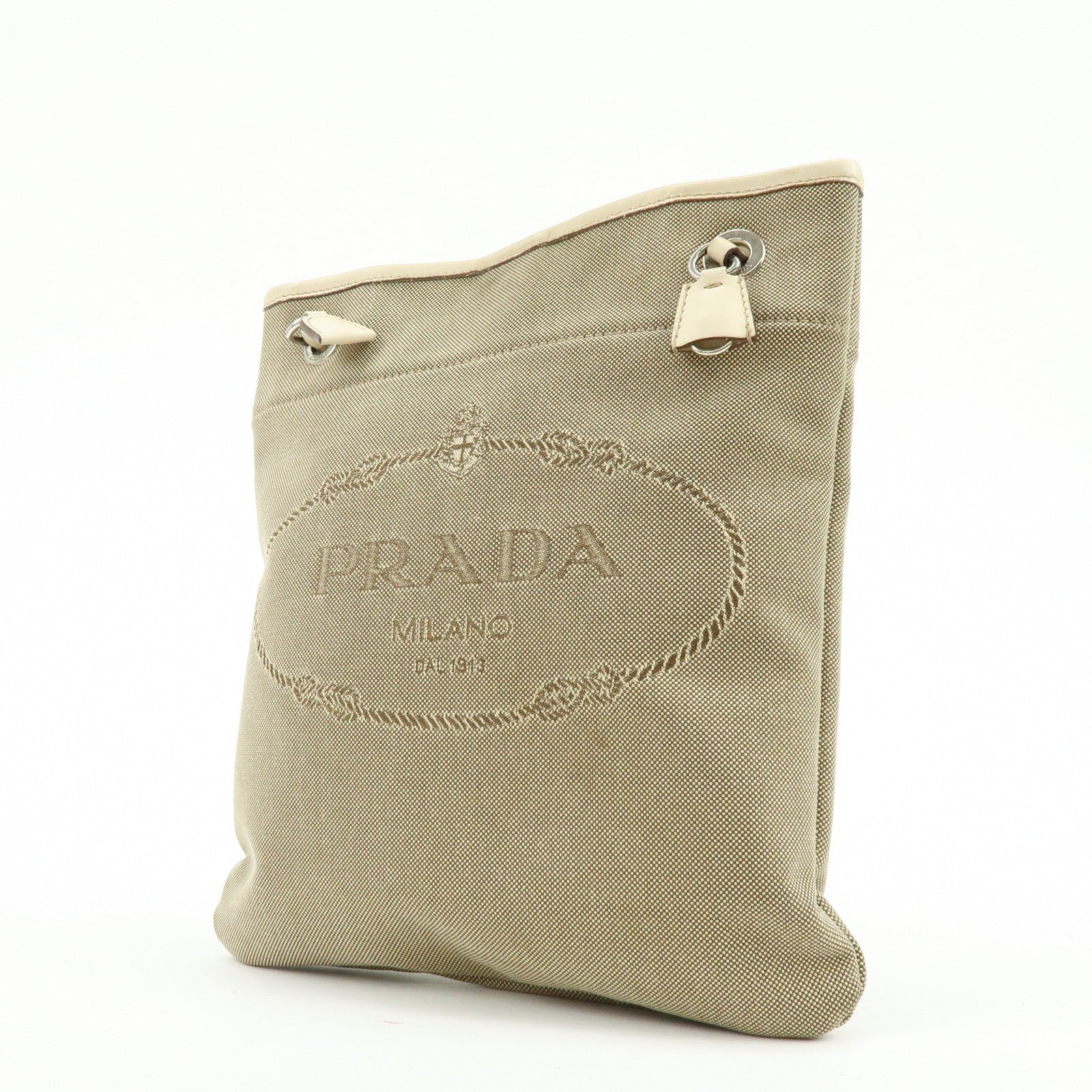 Prada Logo Jacquard Shoulder Bag - Beige, Leather