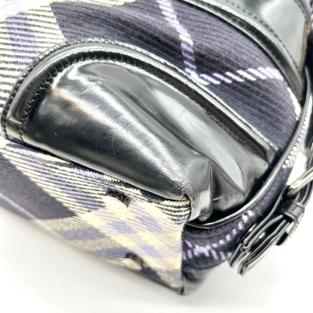 Burberry Blue Label Check Handbag Mini Boston Bag - Multicolor, Canvas, Leather