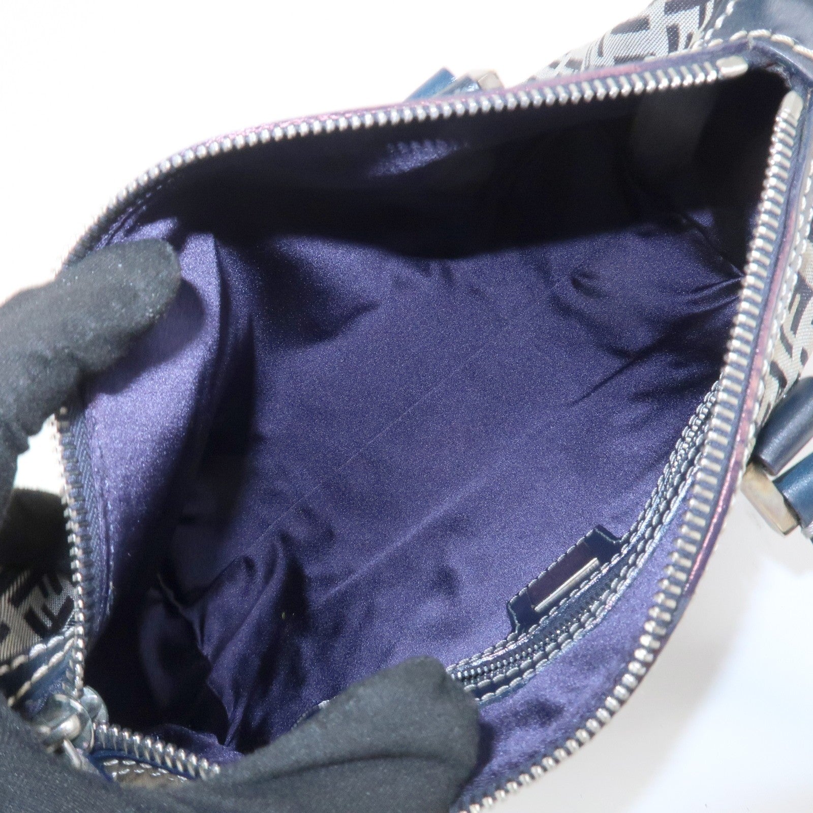 Fendi Boston Hand Bag - Navy, Canvas, Leather