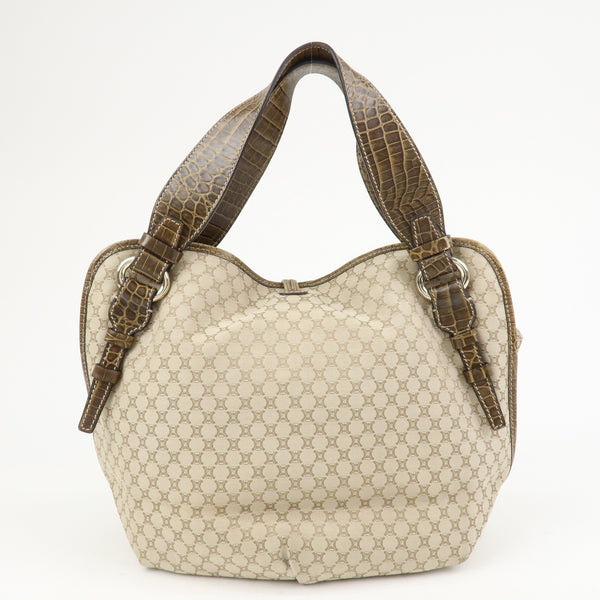 Celine Macadam Logo Shoulder Bag - Beige, Canvas and Embossed Leather 