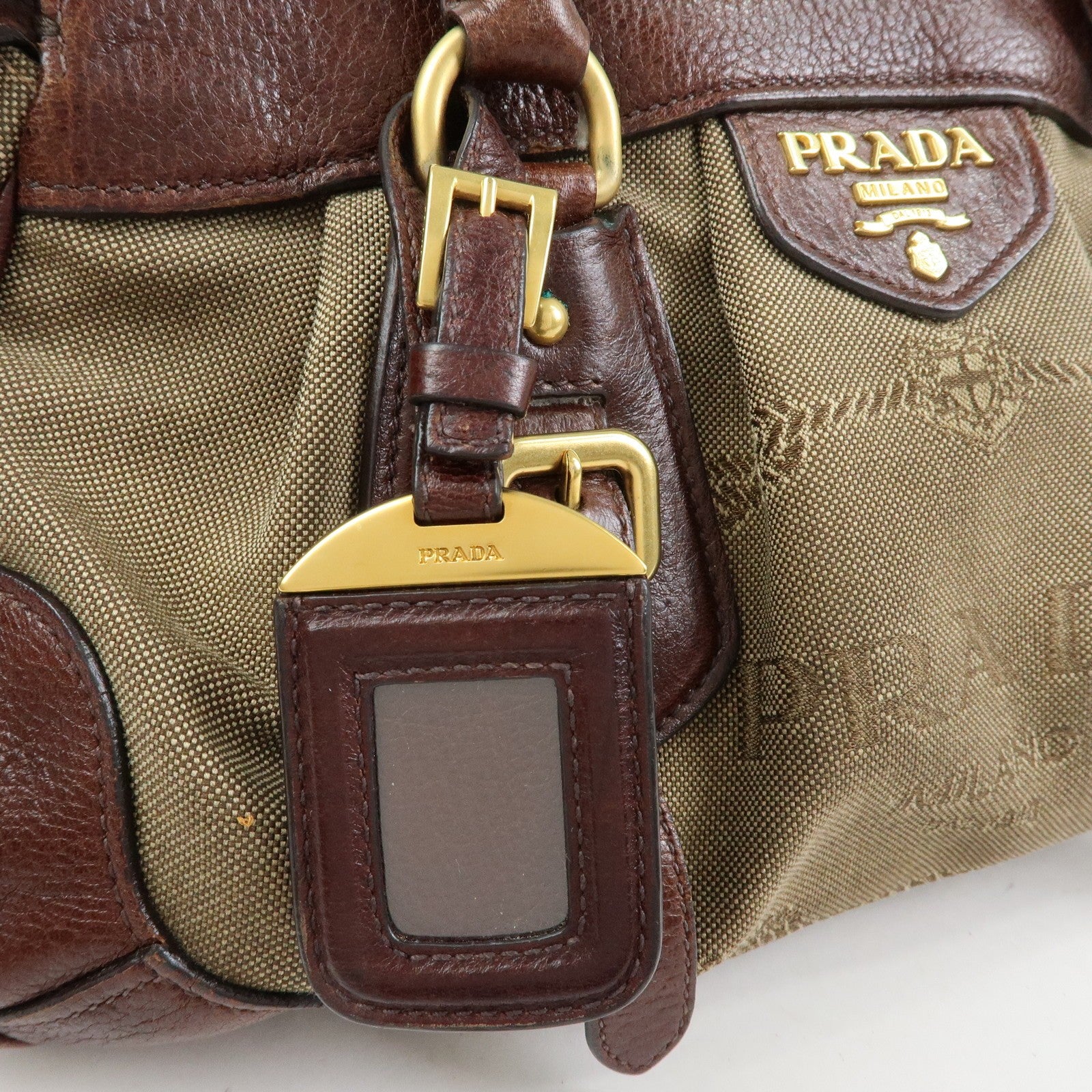 Prada Logo Jacquard 2Way Bag - Brown, Leather