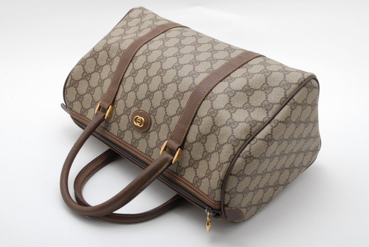 Gucci Vintage GG Supreme Boston Handbag - Brown Beige, PVC Leather