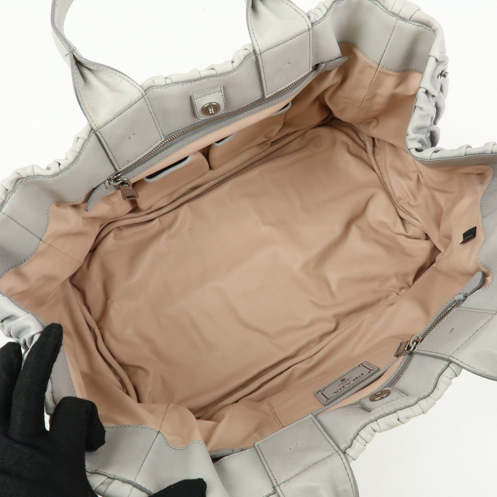 Prada Tote Hand Bag - Gray, Nappa Gaufre Leather