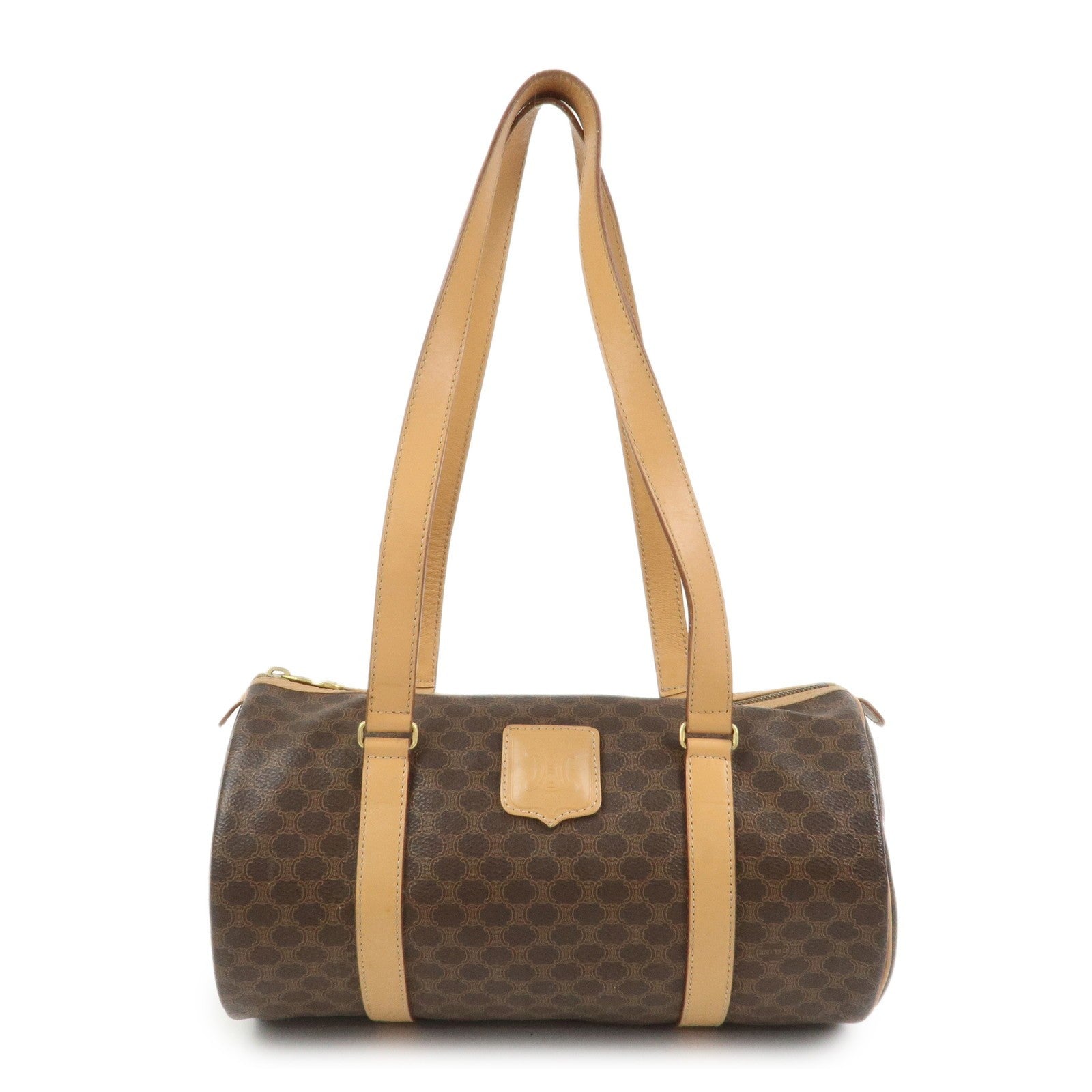 Celine Macadam Canvas Leather Boston Bag - Brown, PVC Coating Canvas, Leather