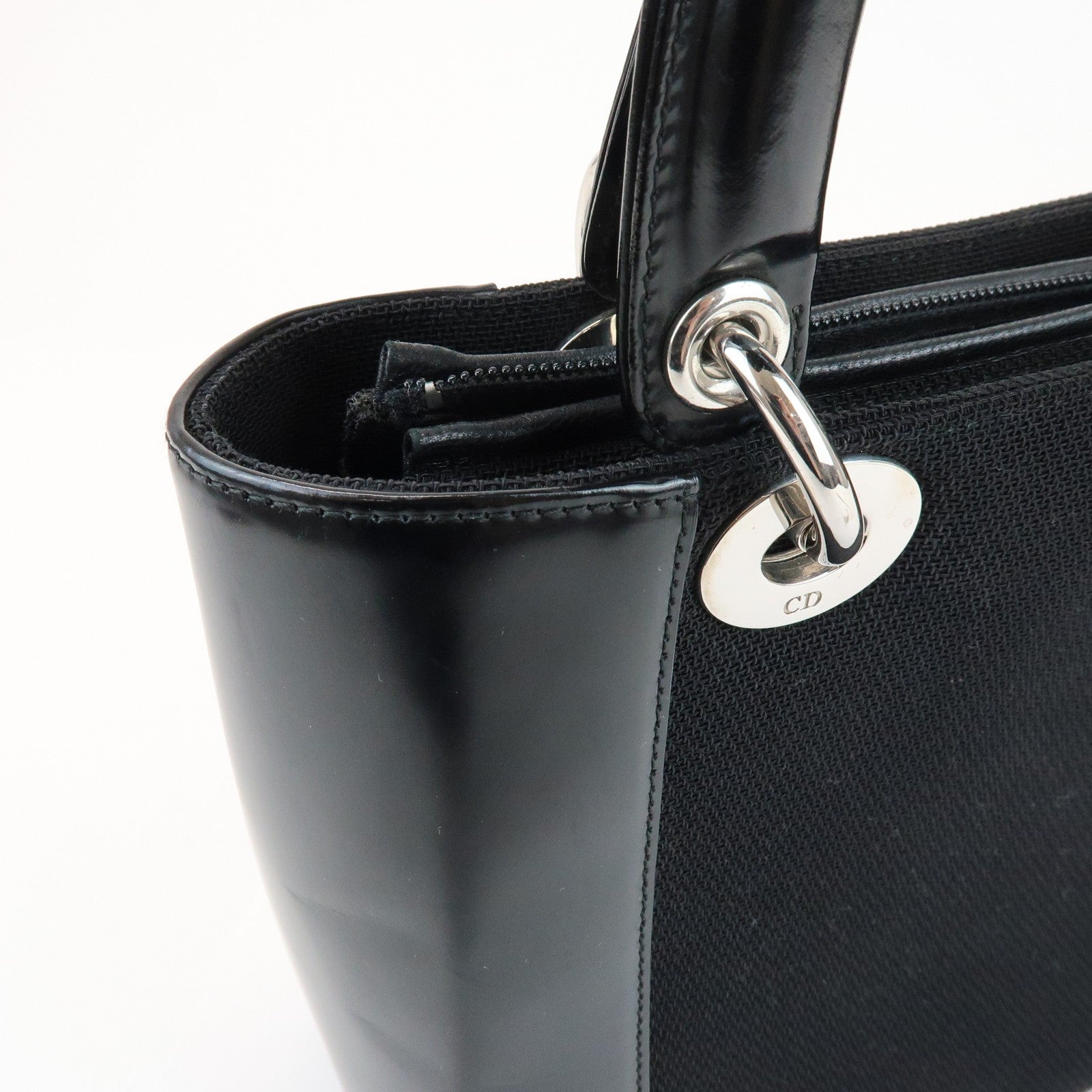 Christian Dior Lady Dior Hand Bag - Black, Canvas and Patent Leather