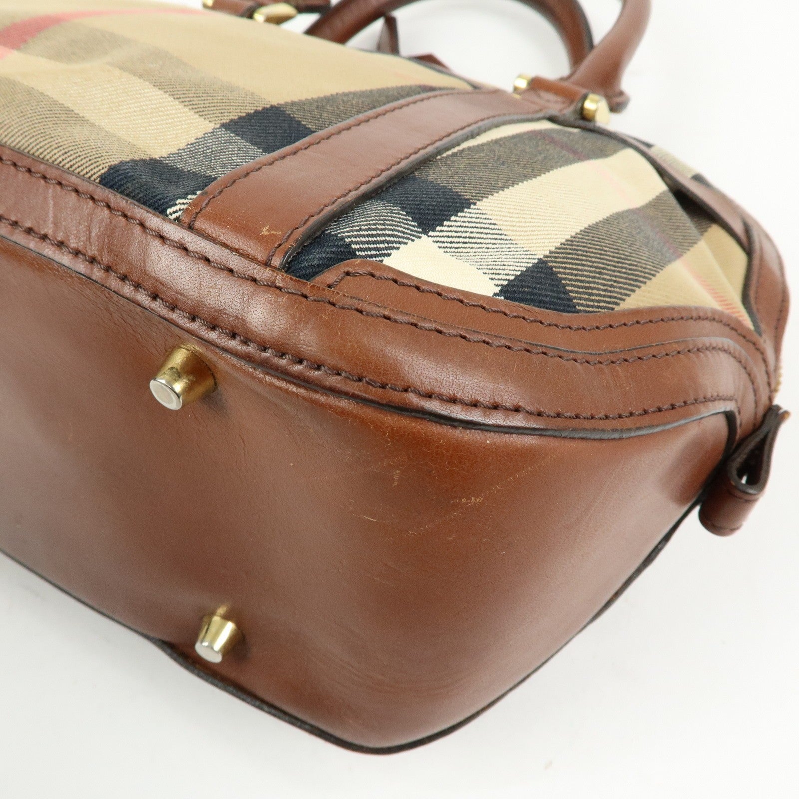 Burberry Nova Plaid Hand Bag - Beige Brown, Canvas Leather