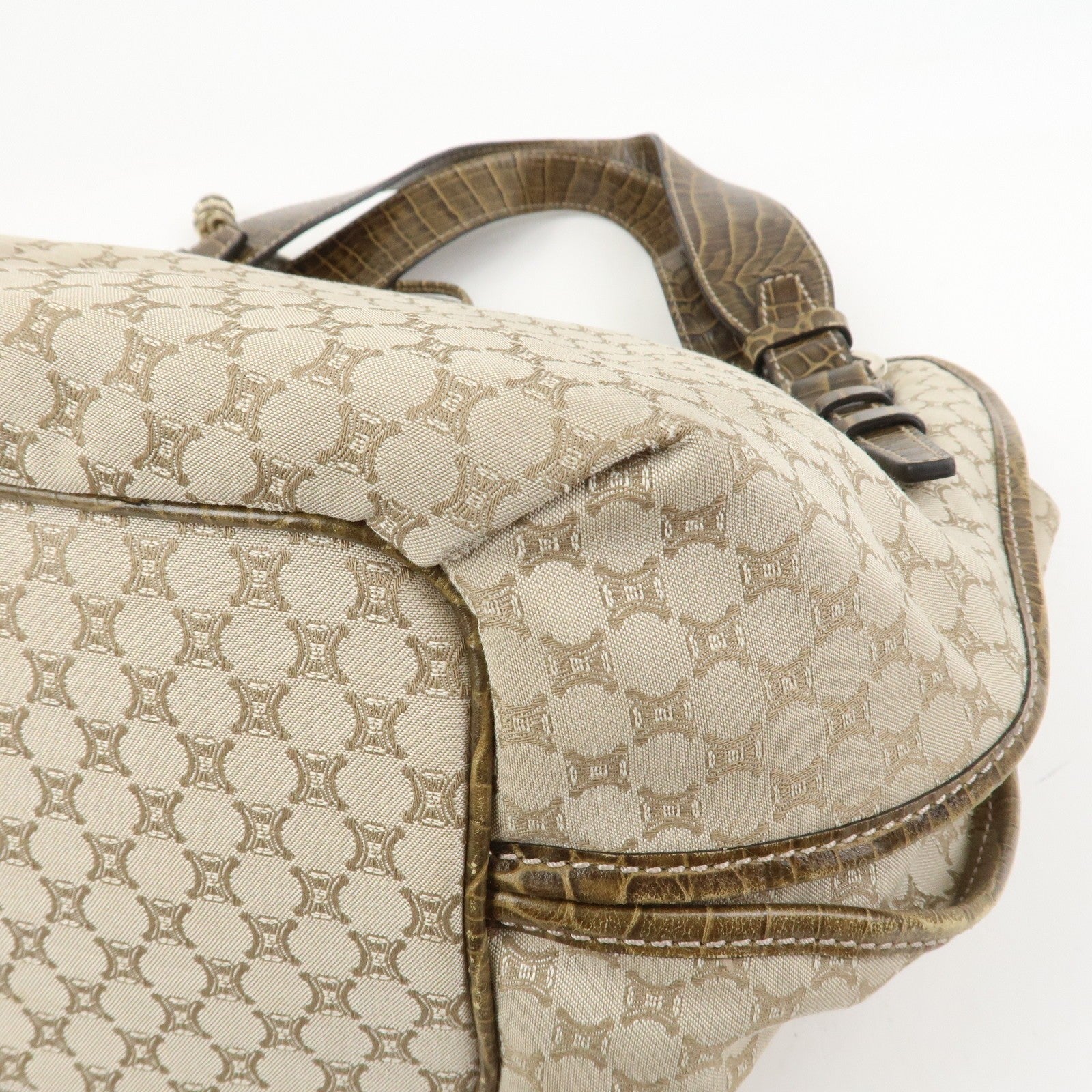 Celine Macadam Logo Shoulder Bag - Beige, Canvas and Embossed Leather 