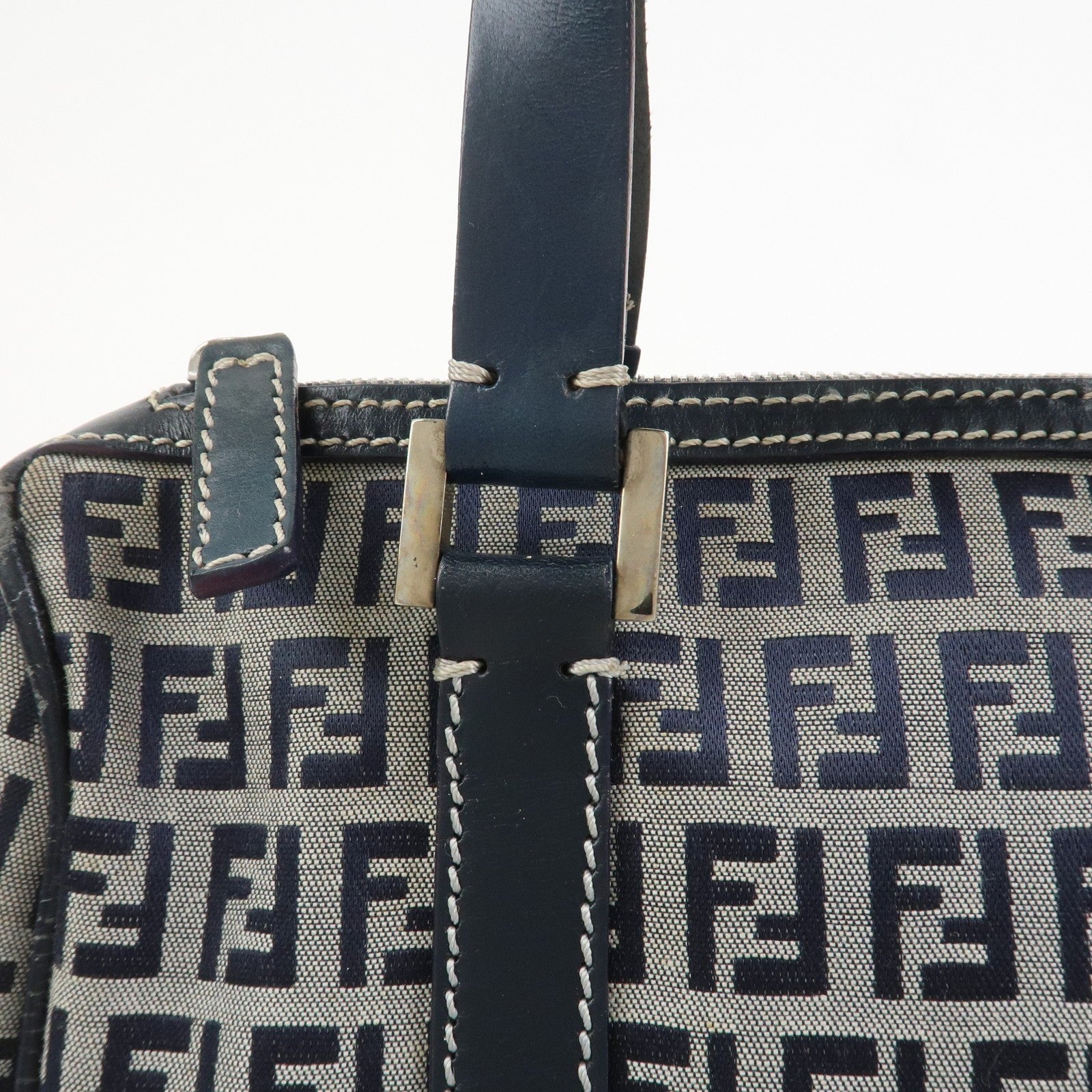 Fendi Boston Hand Bag - Navy, Canvas, Leather