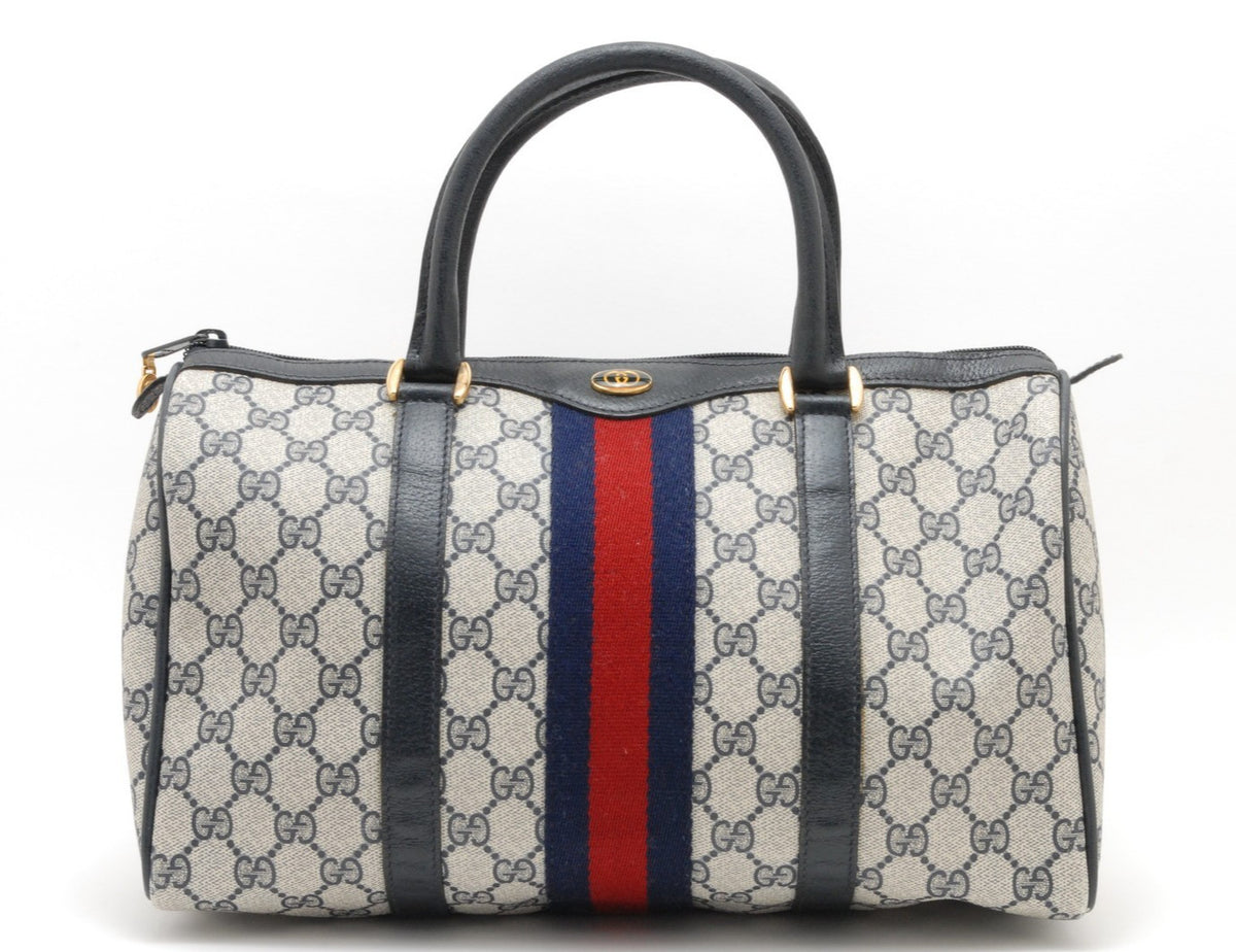 Gucci Vintage GG Supreme Sherry Line Web PVC Boston Hand Bag - Brown, PVC