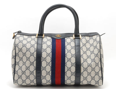 Gucci Vintage GG Supreme Sherry Line Web PVC Boston Hand Bag - Brown, PVC
