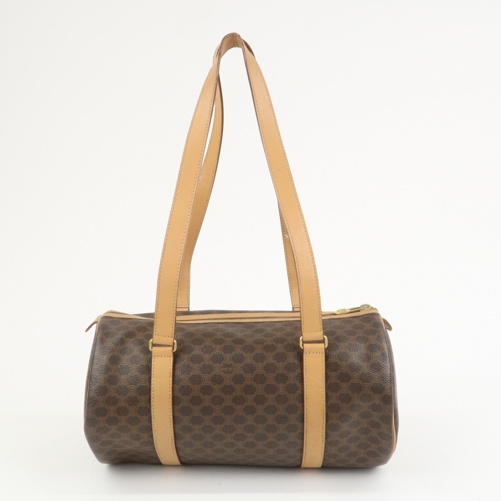 Celine Macadam Canvas Leather Boston Bag - Brown, PVC Coating Canvas, Leather