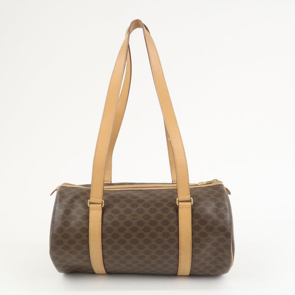 Celine Macadam Canvas Leather Boston Bag - Brown, PVC Coating Canvas, Leather