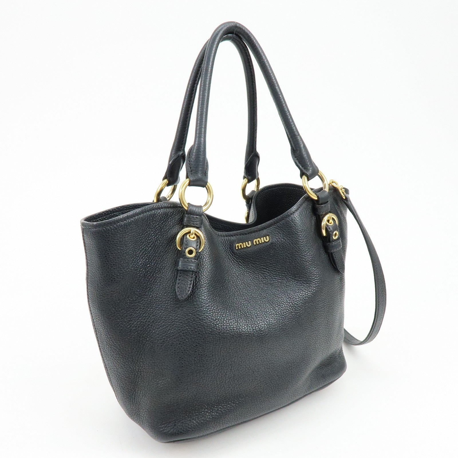 Miu Miu Vittello Phoenix 2Way Hand Shoulder Bag - Black, Leather