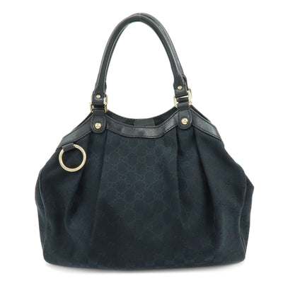 GUCCI Sukey GG Canvas Leather Tote Bag Hand Bag Black