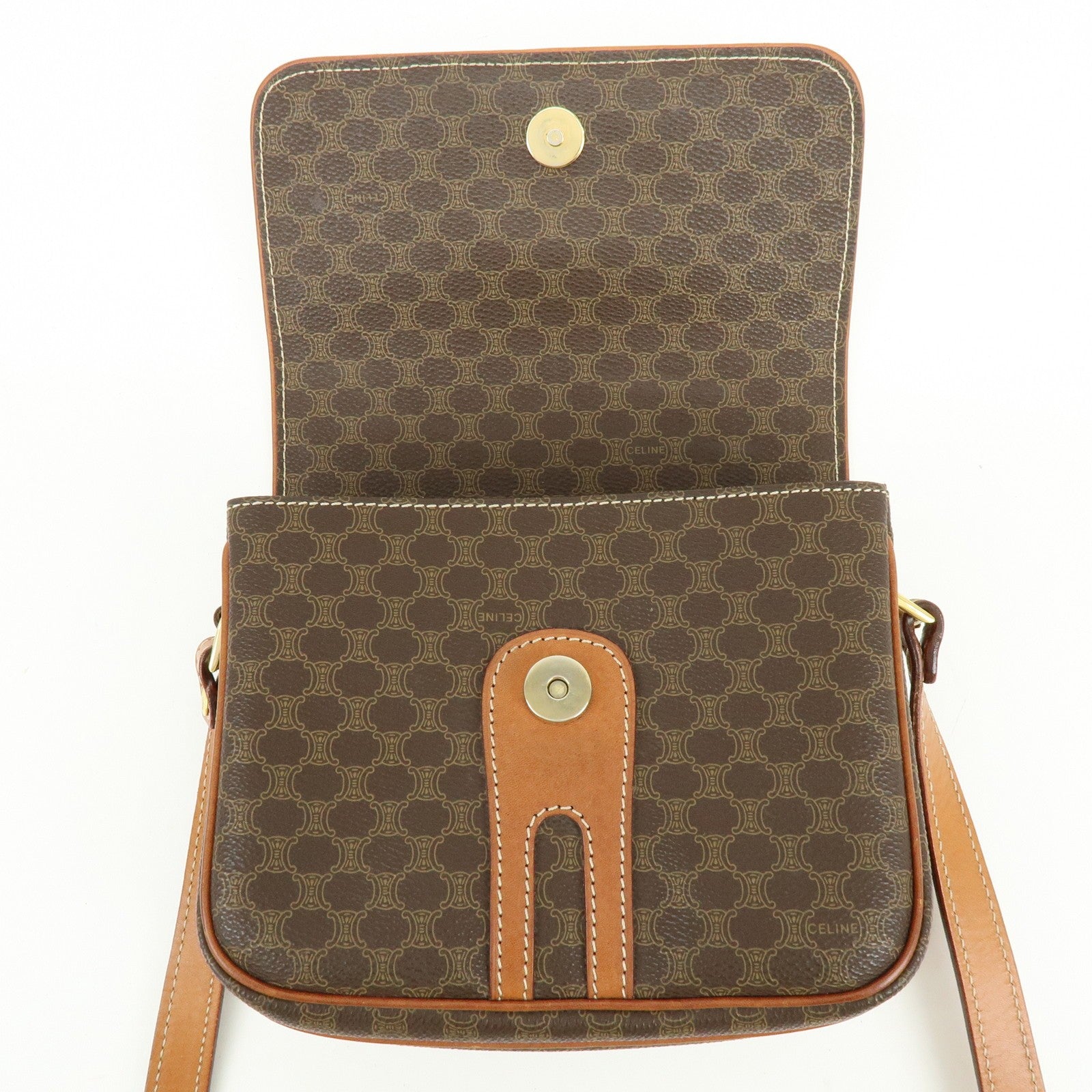 Celine Macadam Shoulder Crossbody Bag - Brown, PVC Coating Canvas, Leather