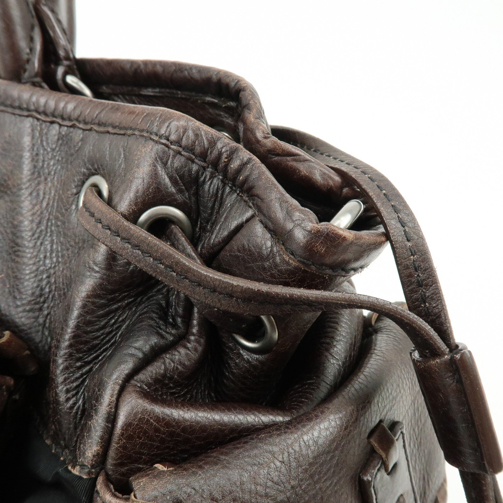 Prada Hand Bag Tote Bag - Brown, Black, Leather, Nylon