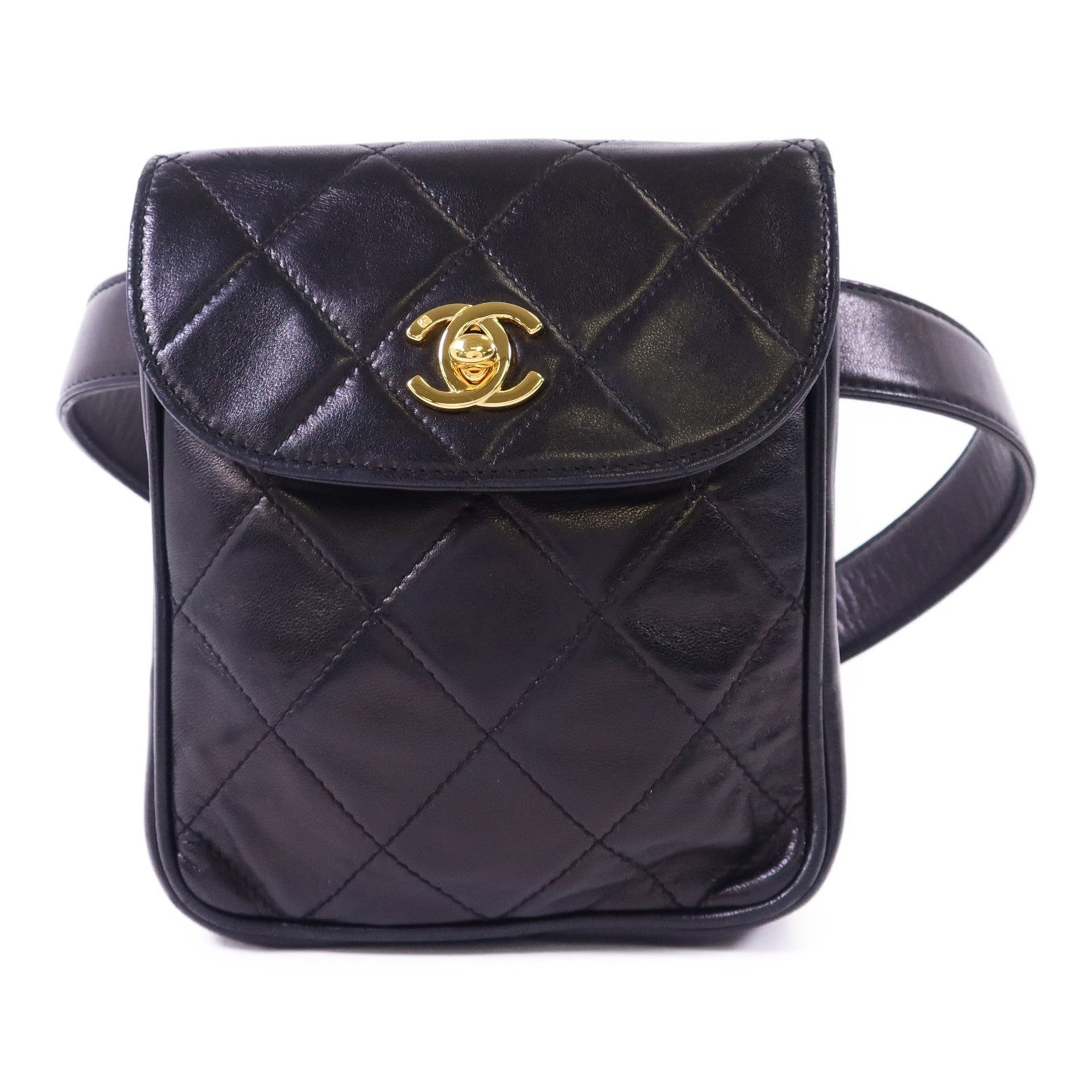 CHANEL CC GHW Waist Bag - Black, Lambskin Leather