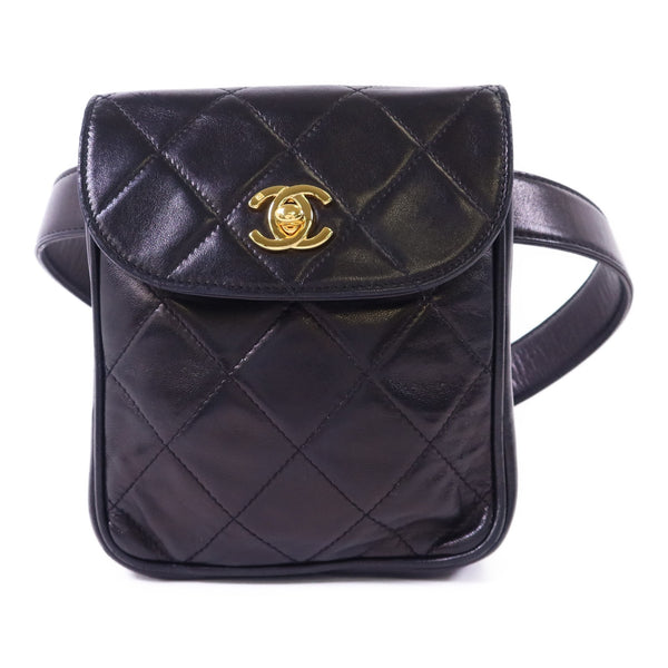 CHANEL CC GHW Waist Bag - Black, Lambskin Leather 