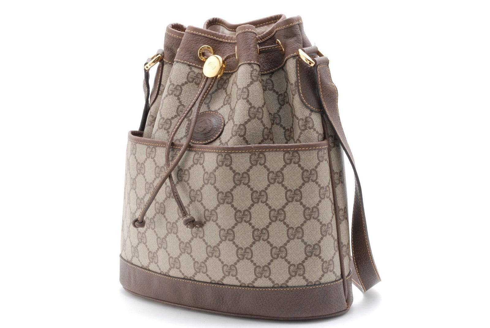 Gucci GG Supreme Drawstring Bag Shoulder Bag - Brown, PVC Leather