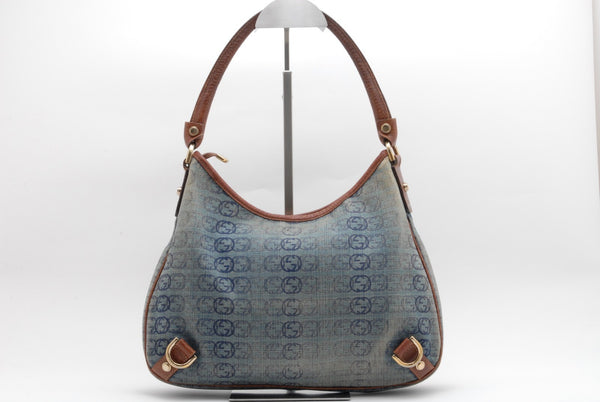 Gucci Denim Abbey D-Ring Shoulder Bag - Blue Brown, Canvas Leather