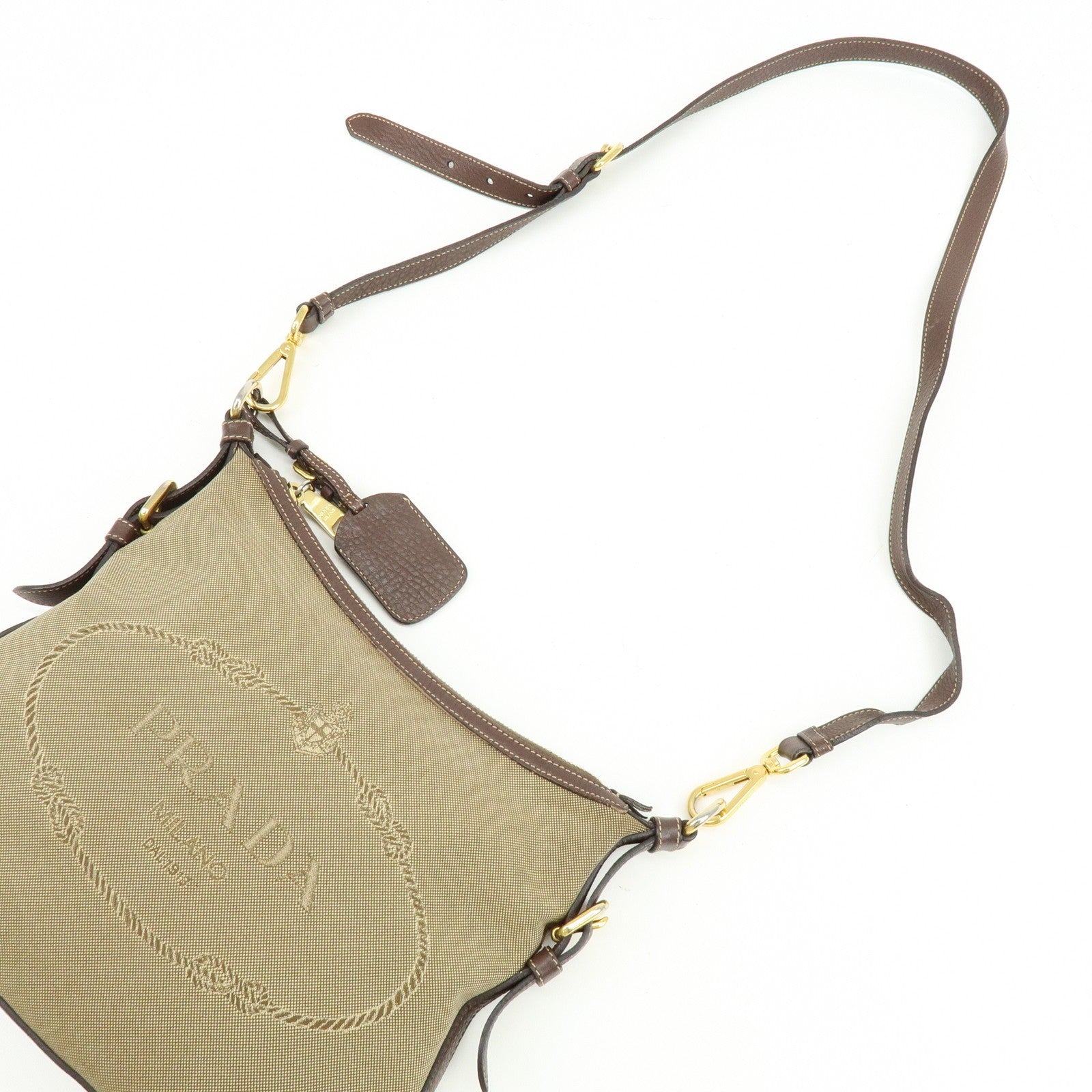 Prada Logo Jacguard Shoulder Bag - Brown, Leather