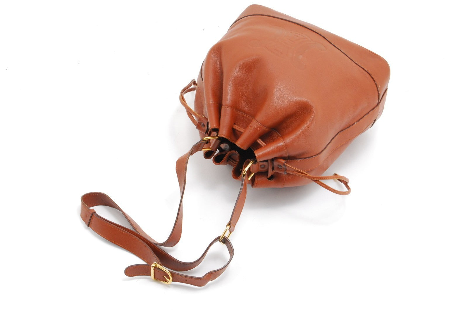 Celine Large Logo Drawstring Shoulder Bucket Bag - Brown, Leather