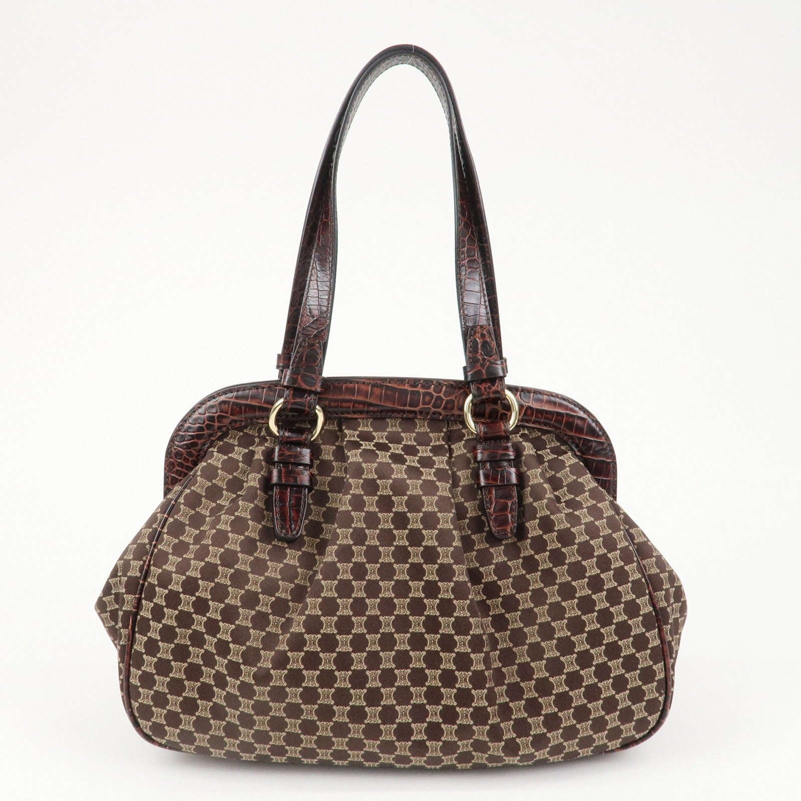 Celine Macadam Canvas Emboss Leather Shoulder Bag - Dark Brown, Canvas Leather