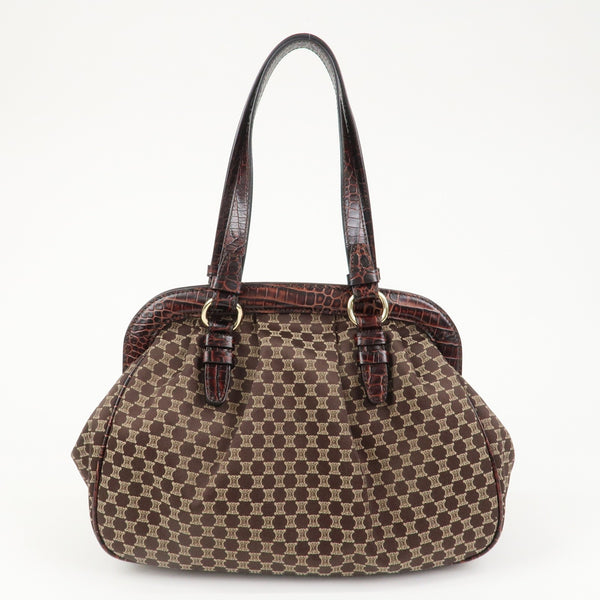 Celine Macadam Canvas Emboss Leather Shoulder Bag - Dark Brown, Canvas Leather