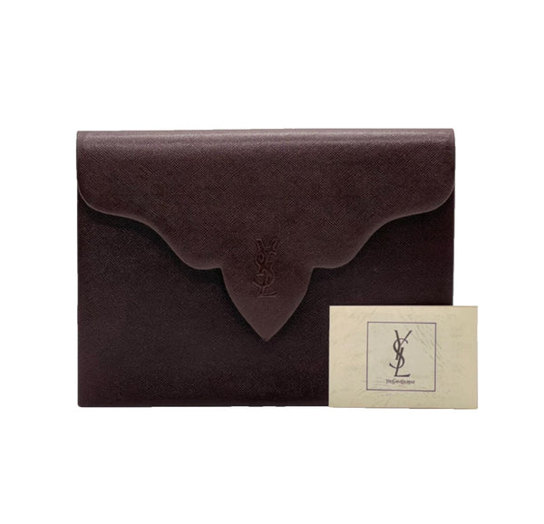 Saint Laurent YSL Vintage Clutch Bag - Brown, Saffiano Leather 