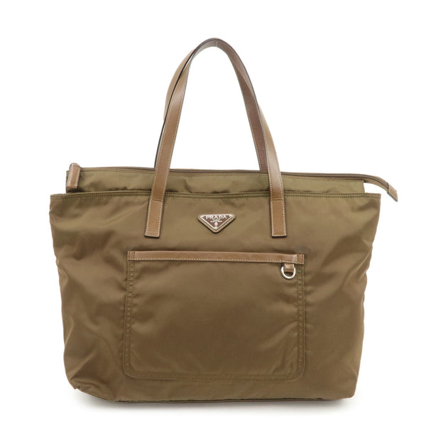 Prada Triangle Logo Tote Bag - Brown, Nylon and Saffiano Leather