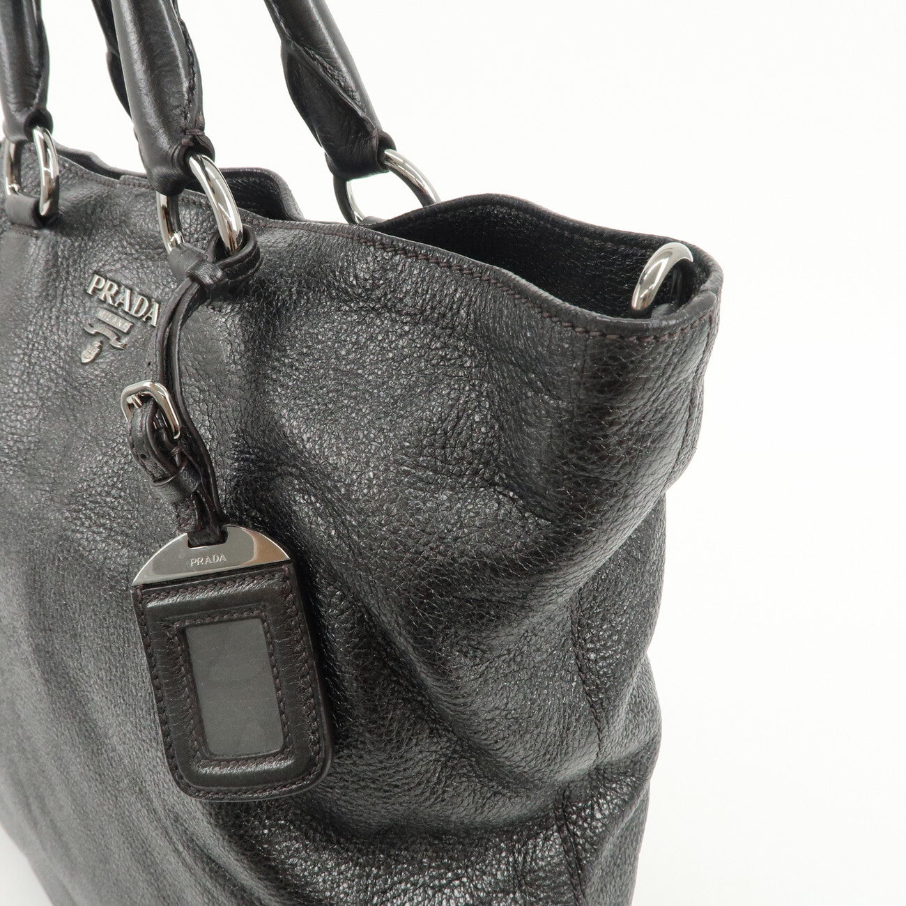 PRADA Leather 2 Way Tote Bag - Metallic Gray, Leather