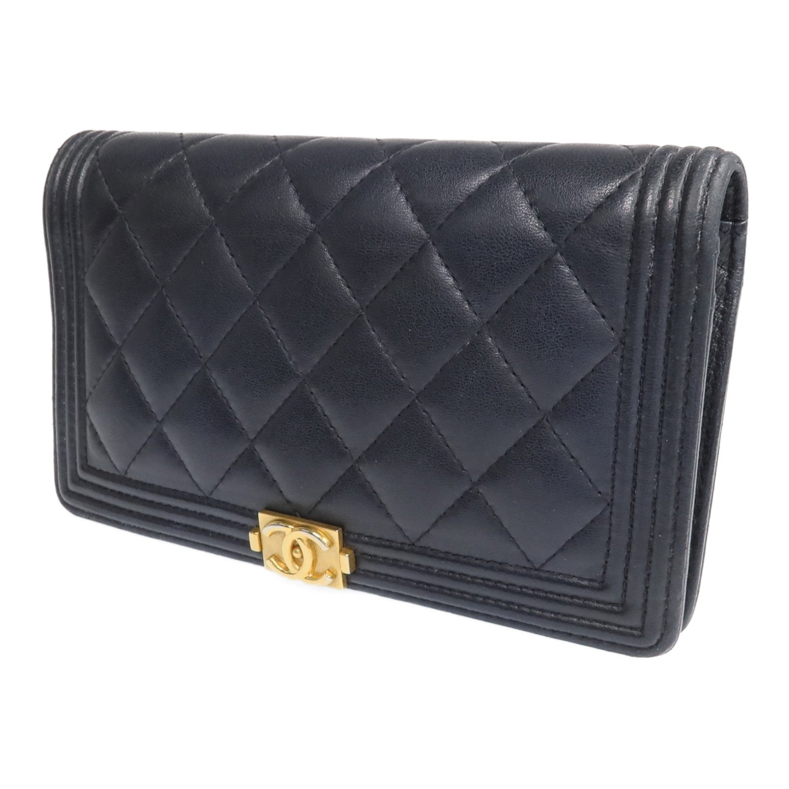 CHANEL CC GHW Boy Long Wallet - Black, Lambskin Leather