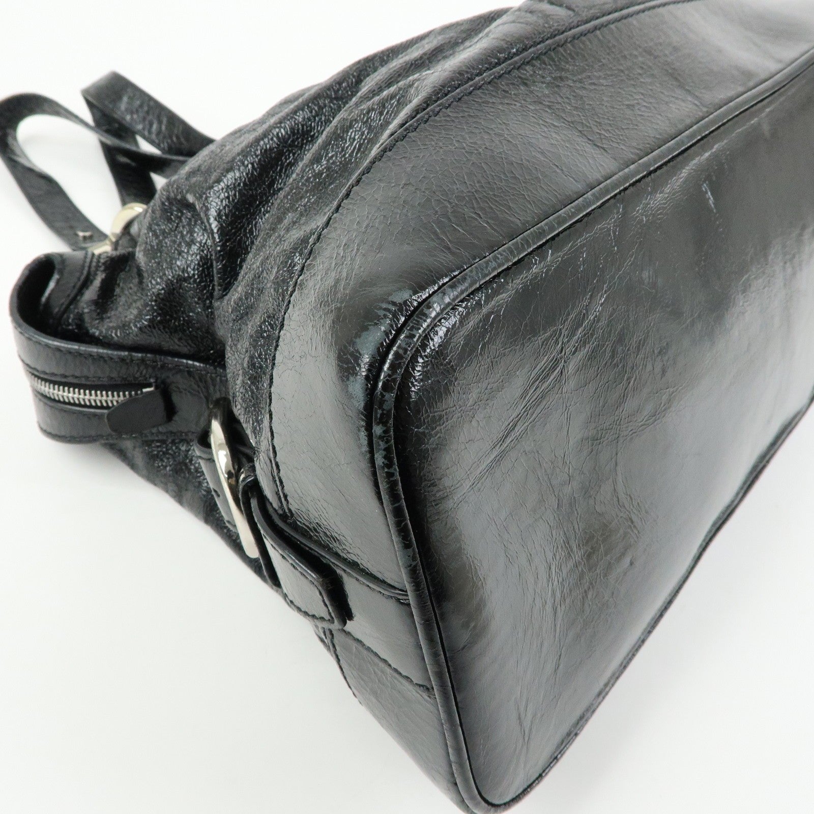Celine Macadam Stamped Boston Hand Bag - Black, Patent Leather
