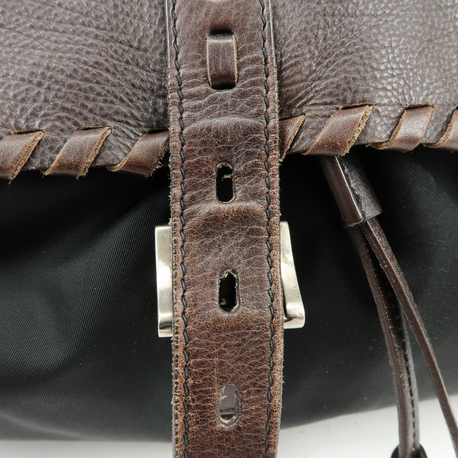 Prada Hand Bag Tote Bag - Brown, Black, Leather, Nylon