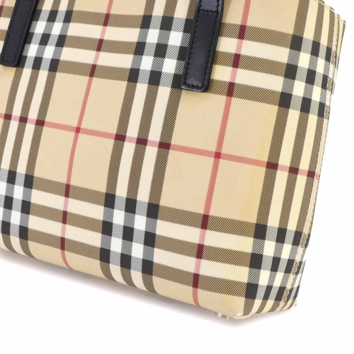 Burberry Plaid Hand Bag - Beige, Black, PVC, Leather