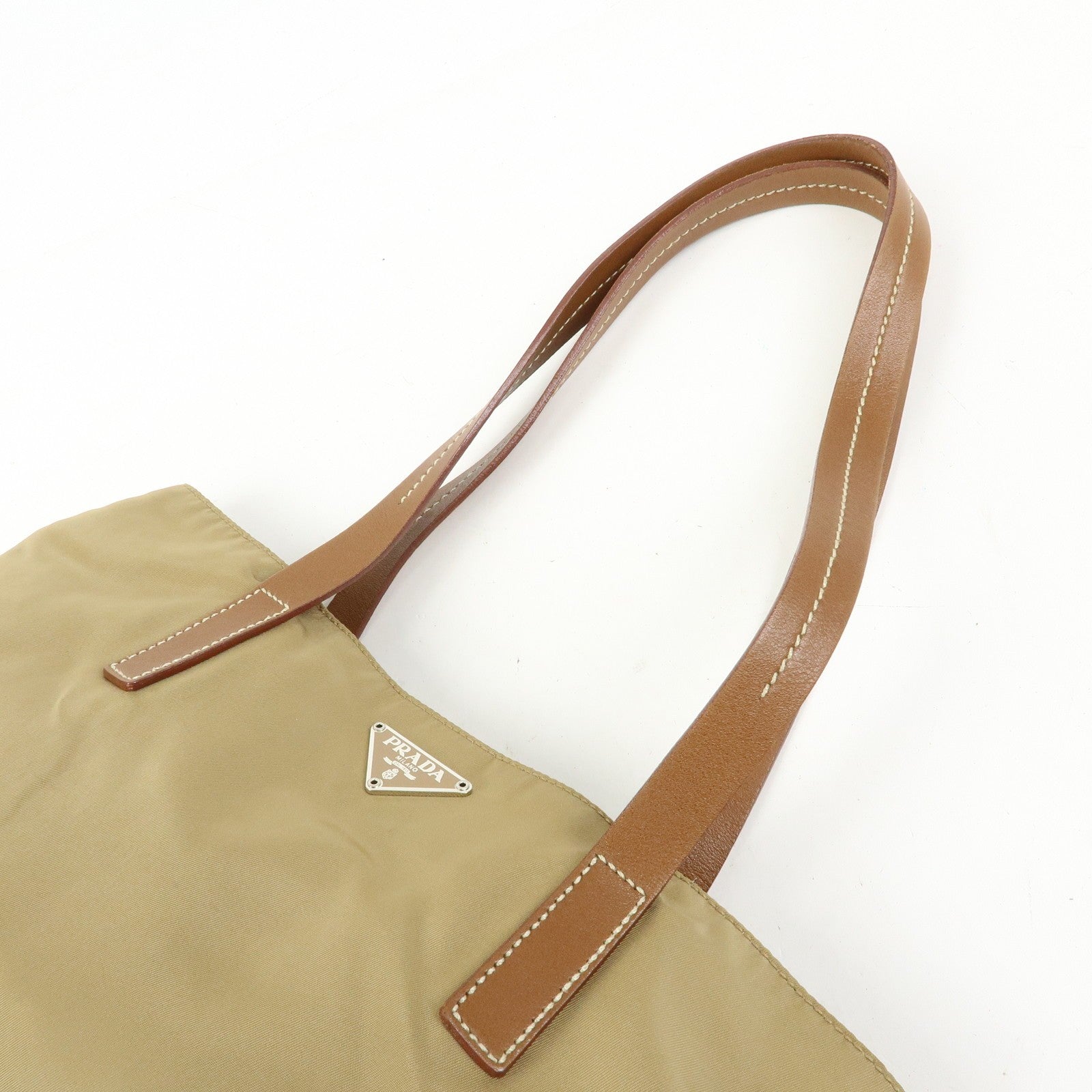 Prada Triangle Logo Tote Bag - Khaki, Nylon
