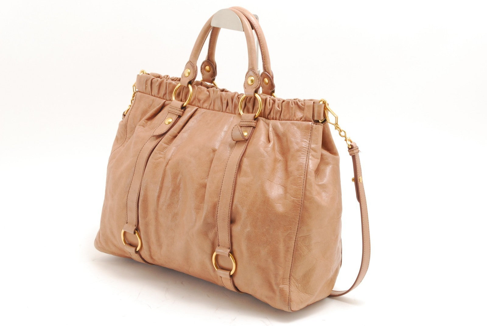 Miu Miu Vitello Lux 2Way Shoulder Tote Bag - Pink Beige, Leather