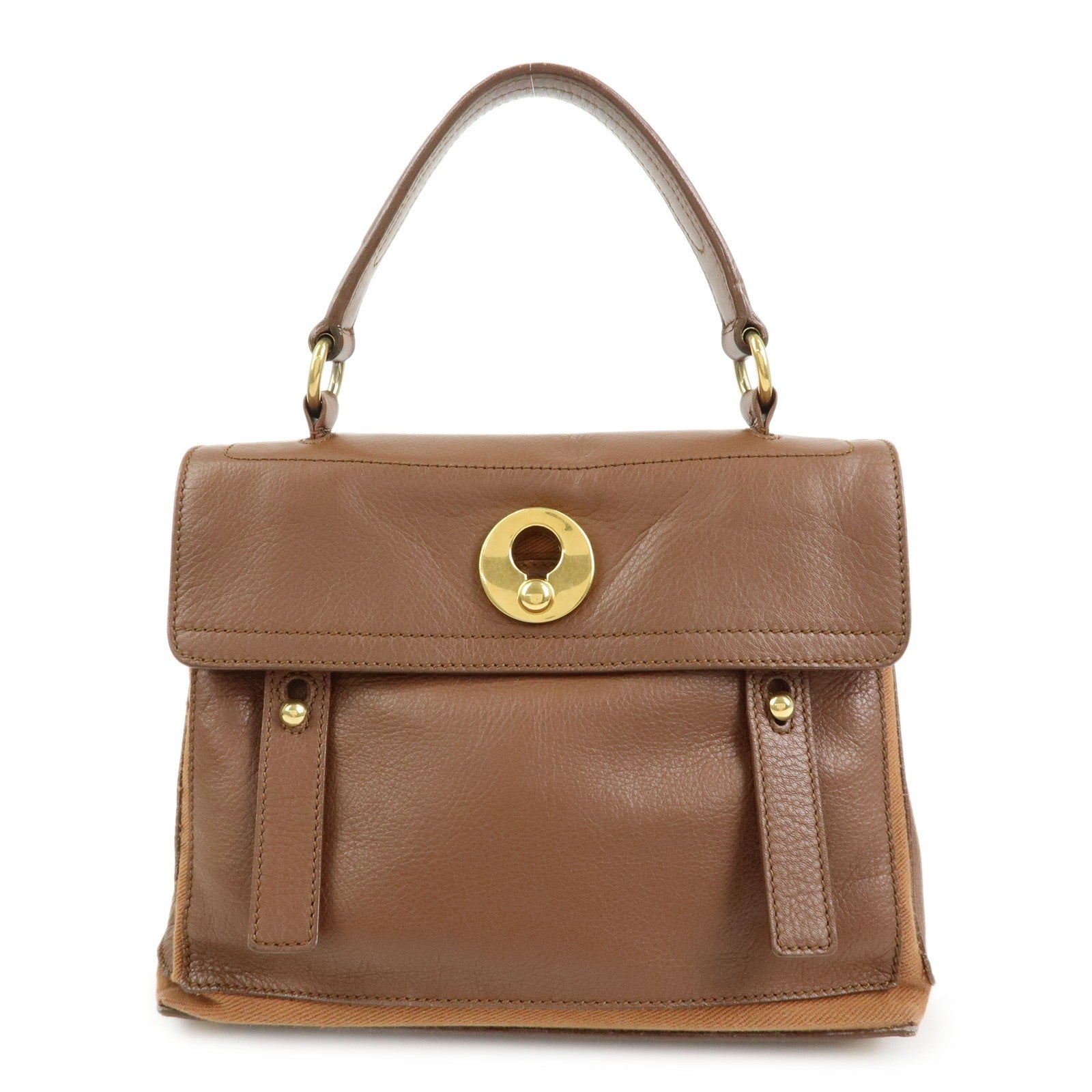 SAINT LAURENT PARIS Muse Two Leather Hand Bag Brown
