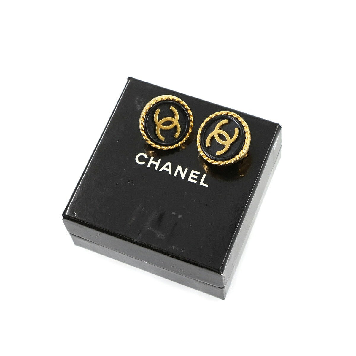 Chanel Round Coco Logos Earrings - Black, Gold