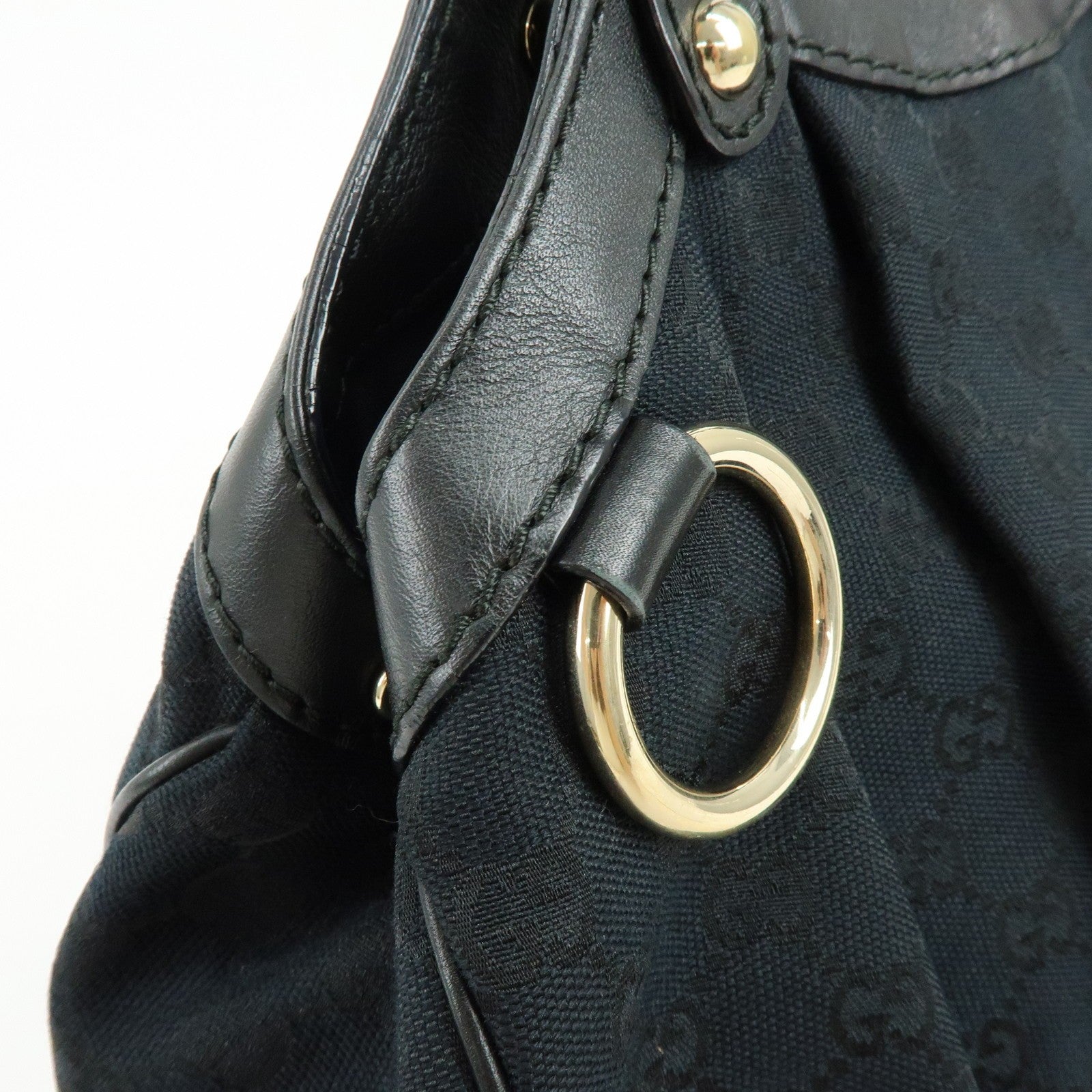 GUCCI Sukey GG Canvas Leather Tote Bag Hand Bag Black
