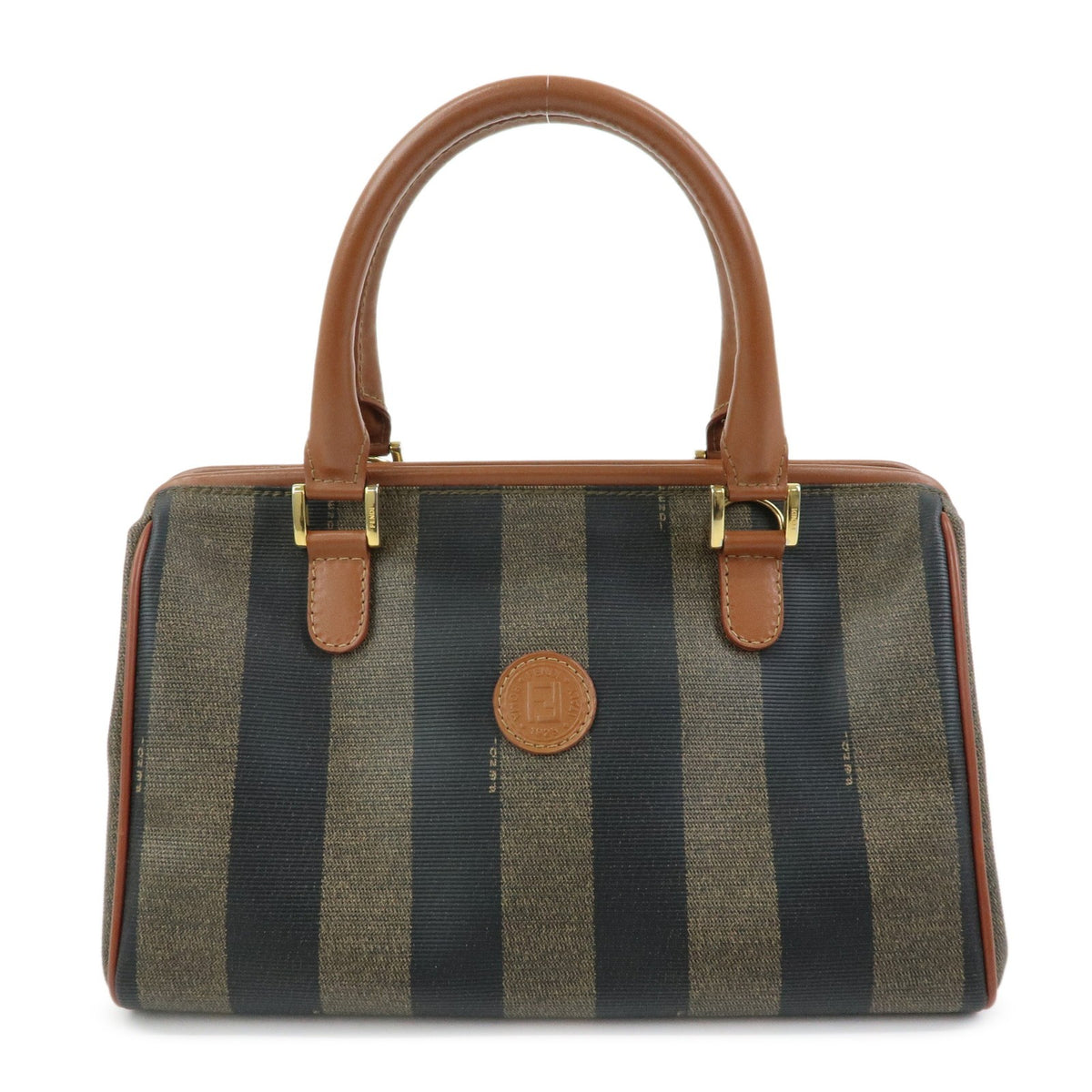 Fendi Pequin Boston Bag - Brown Beige Black, PVC Leather
