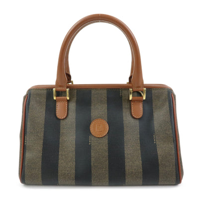 Fendi Pequin Boston Bag - Brown Beige Black, PVC Leather