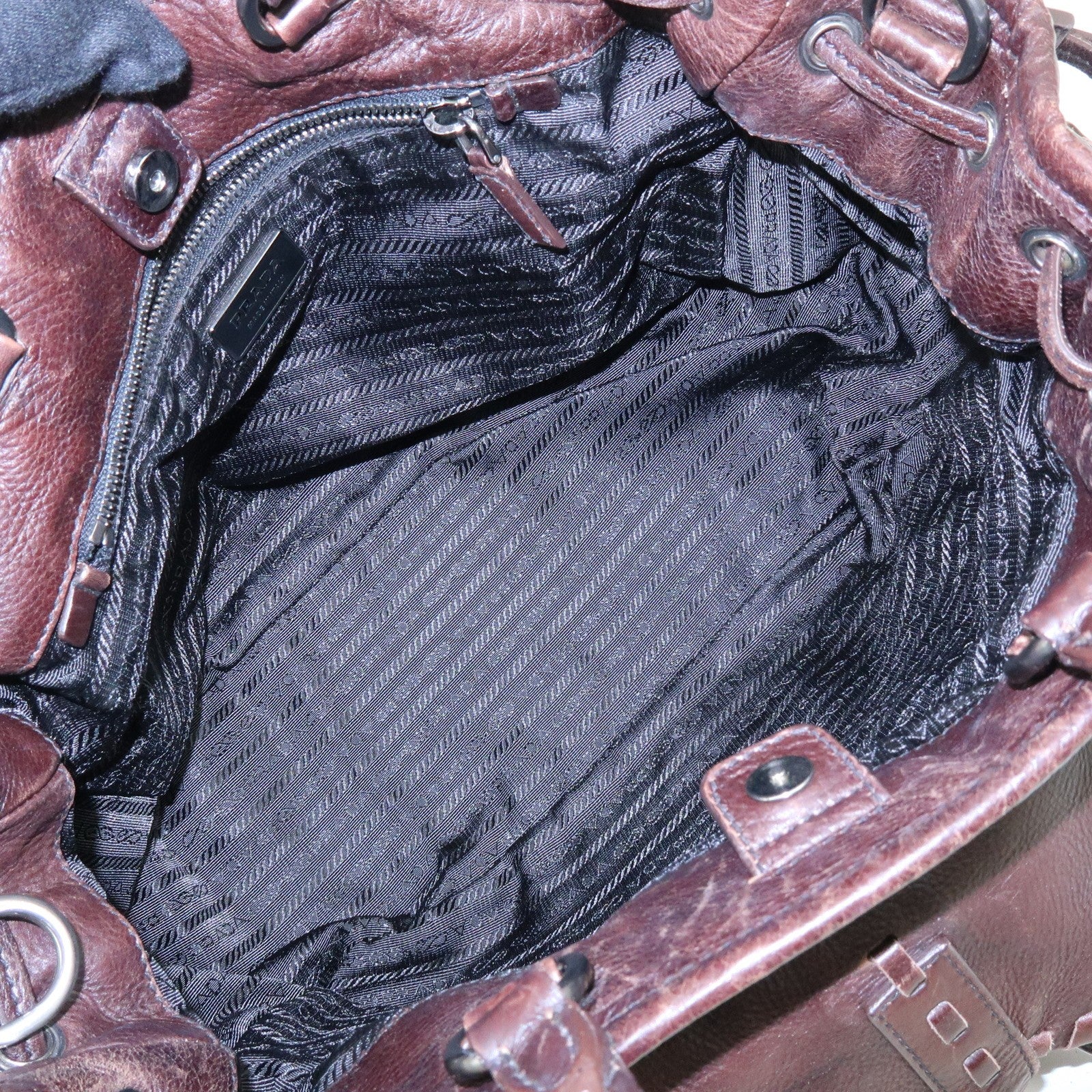 Prada Hand Bag Tote Bag - Brown, Black, Leather, Nylon