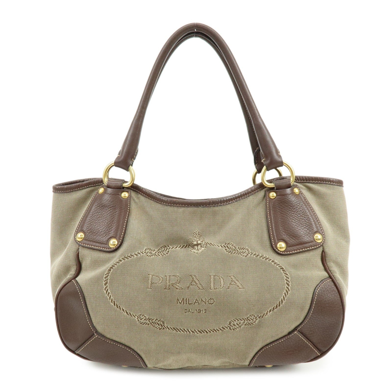 Prada Logo Jacquard Tote Bag - Beige Brown, Leather